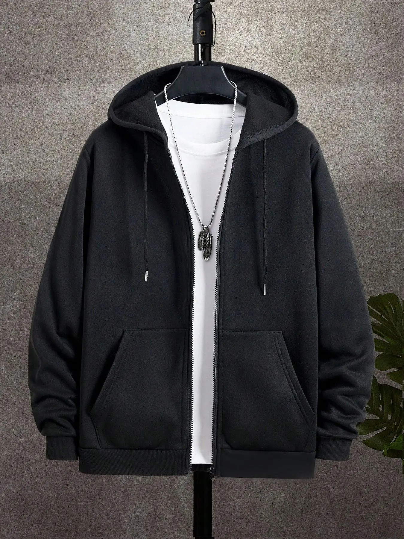 Men's Solid Color Pocket Zip Up Knit Hoodie Sweatshirts, Regular Fit Casual Long Sleeve Drawstring Hooded Jacket for Spring & Fall, Fashion Men's Clothes for Daily Wear Tops