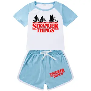 Official Licensed Stranger Things Kids' Short Sleeve Pajama Set, 2-Piece Summer Pajamas for Boys and Girls, Soft Casual Loungewear & Play Outfit for Children