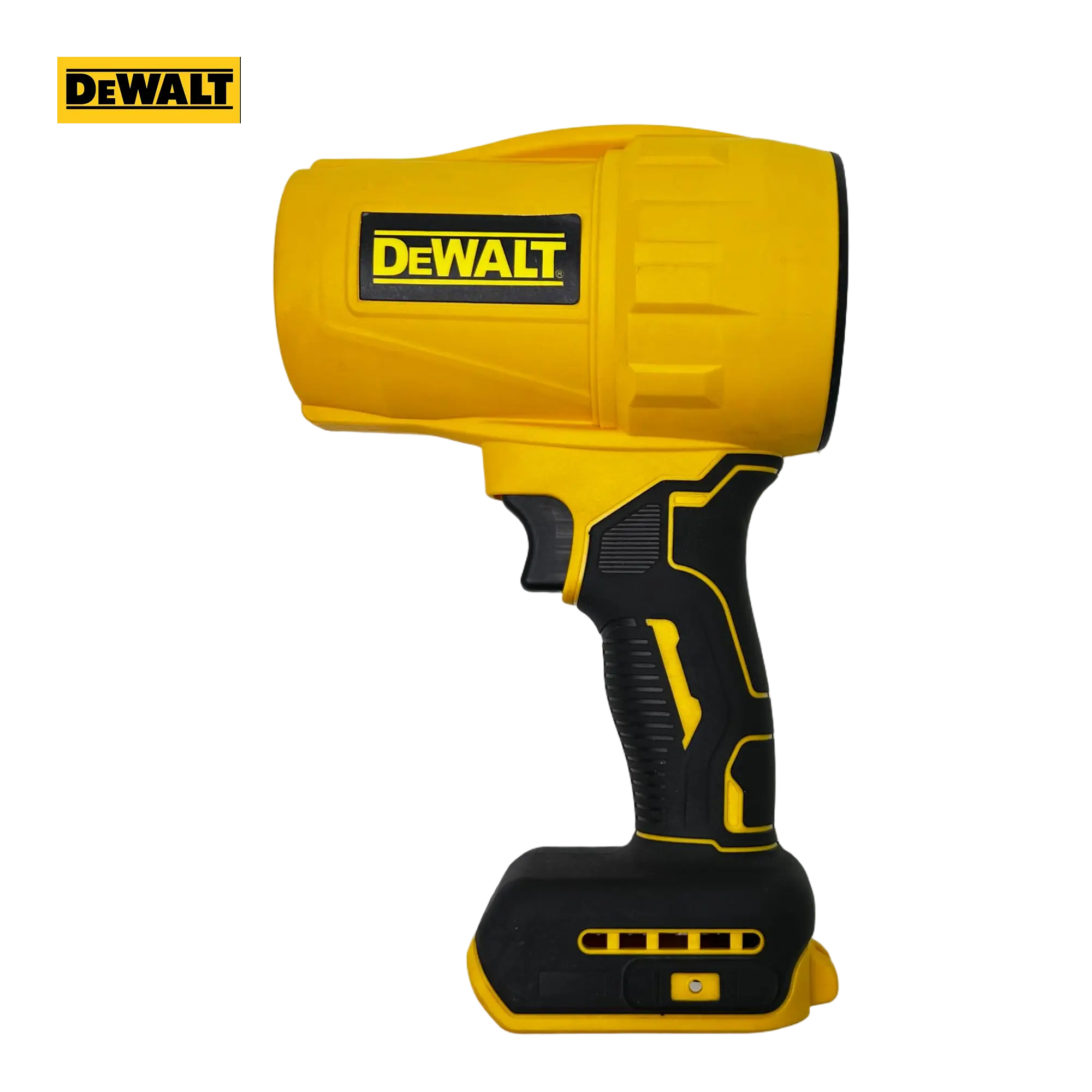 DEWALT Compact Blower with Concentrated Air Nozzle and Lock-On Switch, Engineered for Workbench Cleaning and Driveway Maintenance Tasks.