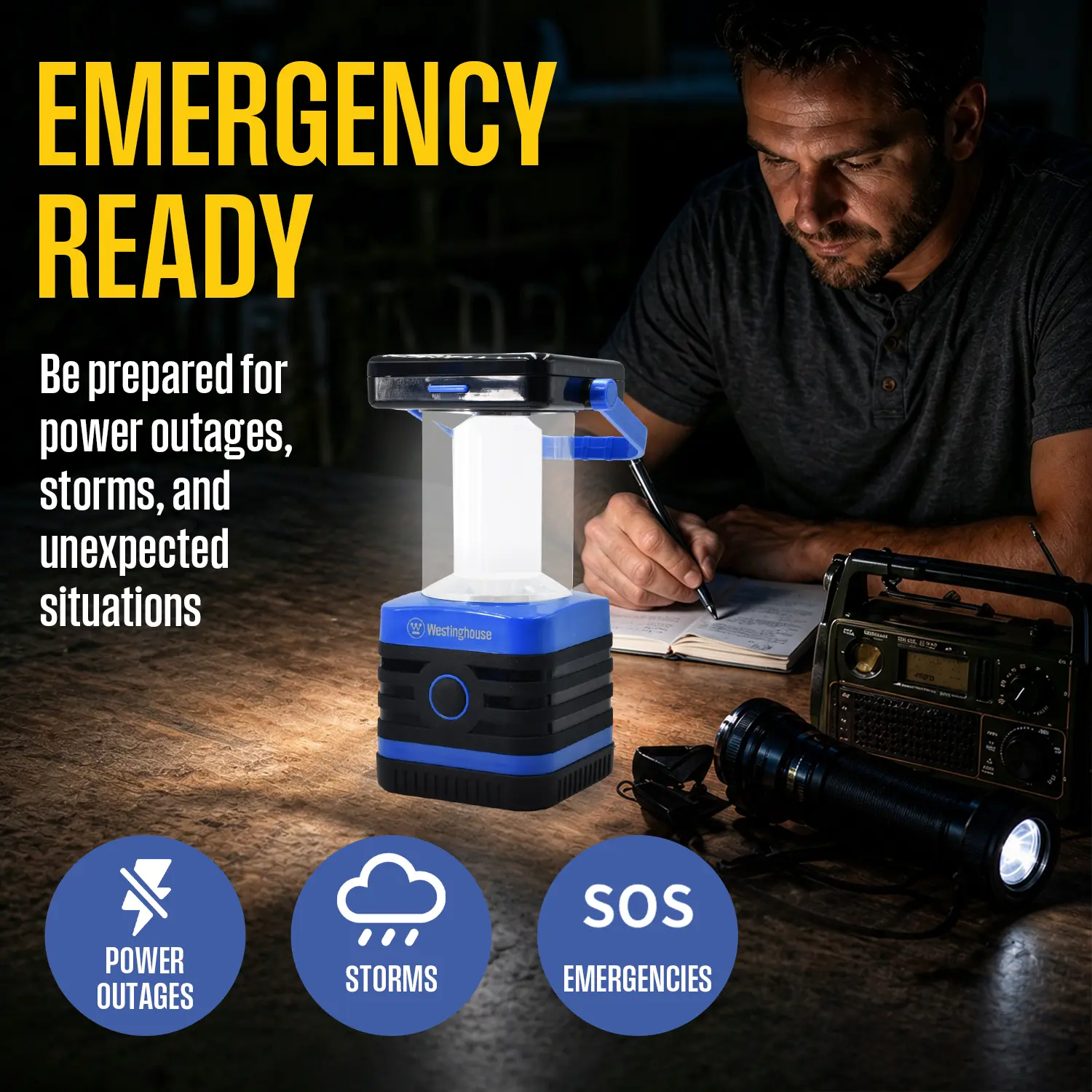 Westinghouse 1000 Lumen Solar Powered LED Lantern - Handheld Torch, 5 Adjustable Light Modes, USB/USB-C Charger, Cordless Rechargeable Light-Up Torches, Power Bank, Batteries Included, SOS Mode for Emergency Help, Camping Gadget，TikTokShopBackToSchool