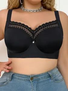 Ecomilky Women's Plus Size Lace Full Coverage Underwire Bra - Adjustable Strap, Push Up Shaping, Slimming, Breathable Mesh Elastane Fabric, Basic Underwear, Comfortable Support, Hand Wash Only, TikTokShop Black Friday Deal, Summer Vibe, Mesh Everyday Bras