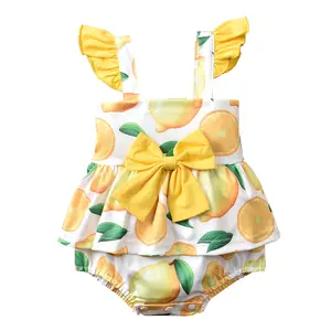 Baby Girl Summer Clothes Infant Lemon Bowknot Print Romper Dress Newborn Fly Sleeve Jumpsuit Kids Cute Outfit 0-12 Months