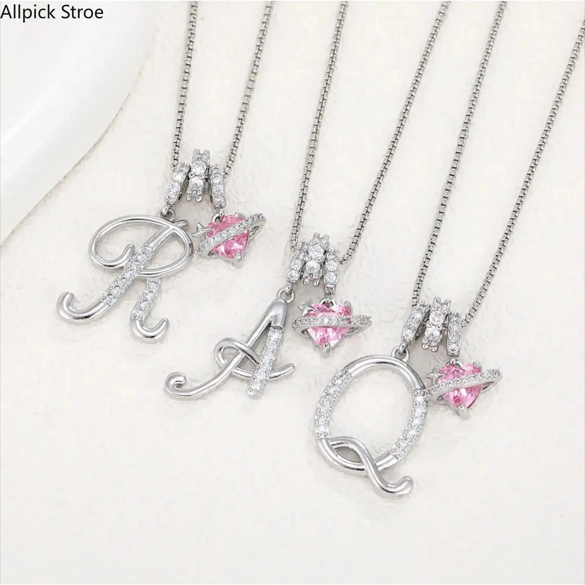 Gold Plated Initial Heart Necklace for Women, Pink CZ Letter Pendant Necklace, Dainty Y2K Aesthetic Jewelry for Daily Wear, Vacation, Date Night, Streetwear and Birthday Gift for Her
