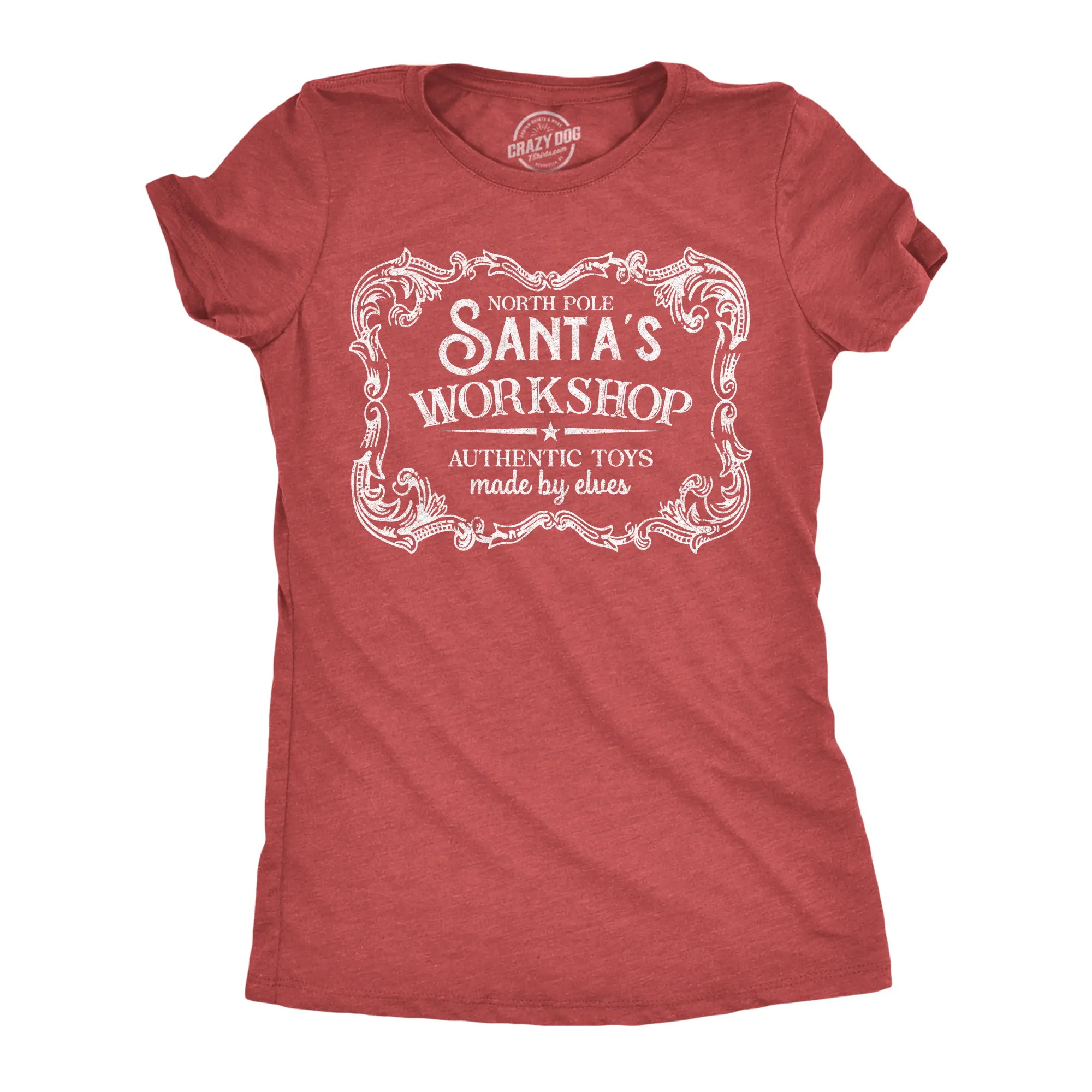 Womens Funny T Shirts North Pole Santas Workshop Sarcastic Christmas Graphic Novelty Tee For Ladies Funny Womens T Shirts Cute Vintage Fashion Casual Ladies T-Shirt Gift Christmas Tops for Women Women's Novelty Red -