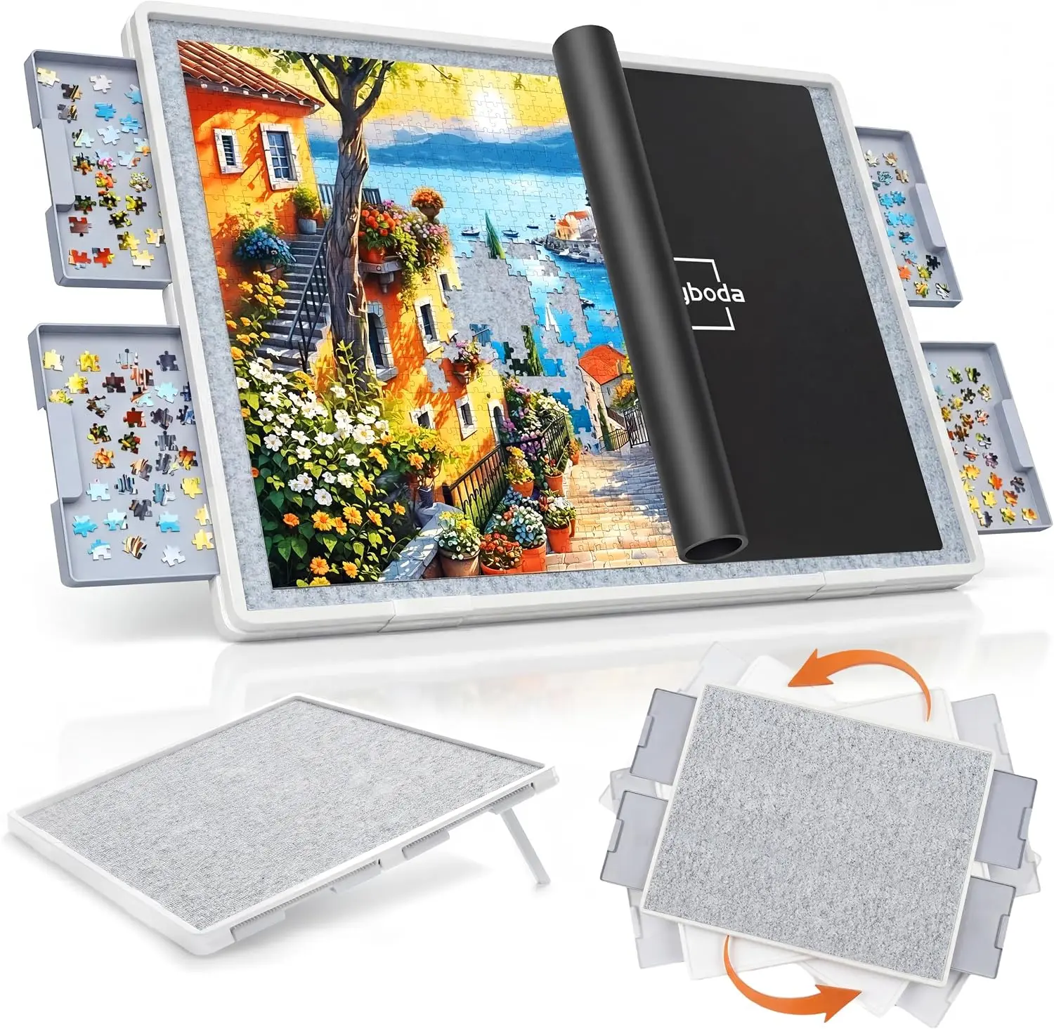 Playboda Patent Design 1500-Piece Rotating ABS Plastic Puzzle Board - Anti-Slip Lazy Susan Spinning Tray, 35x27-Gray Drawers, 9.8 lbs Durable, Cover, 30-50% Lighter, Portable, Beginner & Adult Compatible Back to School Item,techvibes
