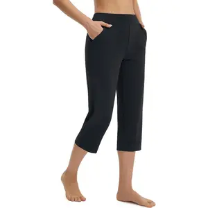 baleaf Womens Capri Pants High Waisted Straight Leg Yoga Capris Leggings with Pockets Crop Workout 21" Summer Pants