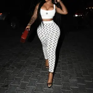 Moon Printed Jogger 2 Piece Set Women Spaghetti Strap Crop Top and Skinny Pant Suits 2025 Summer Sexy Club Outfits