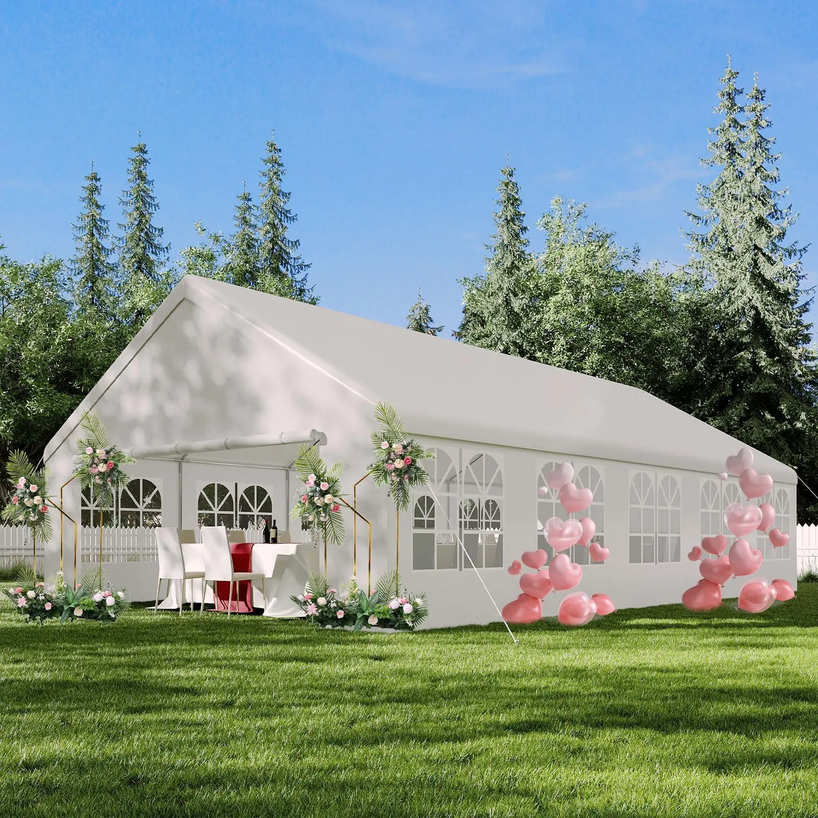 Garvee 20'X33' Party Tent, Outdoor Heavy Duty Wedding Gazebo, Removable Sidewalls, Water & UV Resistant, Event Shelter Canopy Tent for Parties Carport BBQ, White & Straight Edge