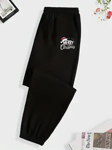 [Perfect Machine Washable Sweatpants] Merry Christmas Women's Sweatpants - Casual Polyester Joggers with Pockets, Geometric Pattern, Machine Washable - Perfect for Fall/Winter