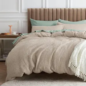 Waffle Comforter Twin, Khaki, Waffle Weave, 2, 1 Comforter (68"x90") and 1 Pillow Sham, Premium Cover with Polyester Fill for Seasons
