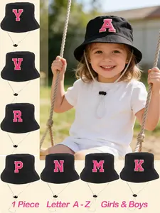 1 Piece Kids Adjustable Breathable Hat 26 Letter Personalized Pink Color Beach Sun Protection Hats Bucket Hats For Toddler Kids Baby Girls，Suitable For Holiday Outdoor Activities,Everyday Use, Birthday Gift （2-6Y）