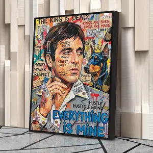 Tony Montana Scarface Everything Is Mine, Mafia Movie Wall Art, Hustle & Grind Motivation, Street Art Home Office Decor