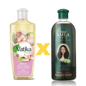 Pack of Dabur Vatika Garlic Hair Oil 10.14oz/300ml + Amla Hair Oil 16.9oz/500ml - For Healthy, Moisturized Hair and Scalp Haircare