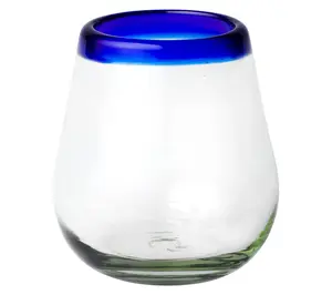 10 Strawberry Street Cobalt Rim Mexican Glass,Stemless Wine
