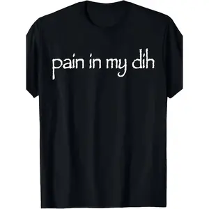 GGOR Men's DIH Pain Graphic T-Shirt - Black Casual Short Sleeve Crew Neck Top with White Cursive Print, Regular Fit, Machine Washable, All-Season Comfort