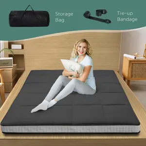【Summervibes】Lilypelle Japanese Floor Futon Mattress, Thickened Breathable Tatami Mat, Foldable Portable Roll Up Bed with Storage Bag, All-Season Camping Mattress, Twin Full Queen