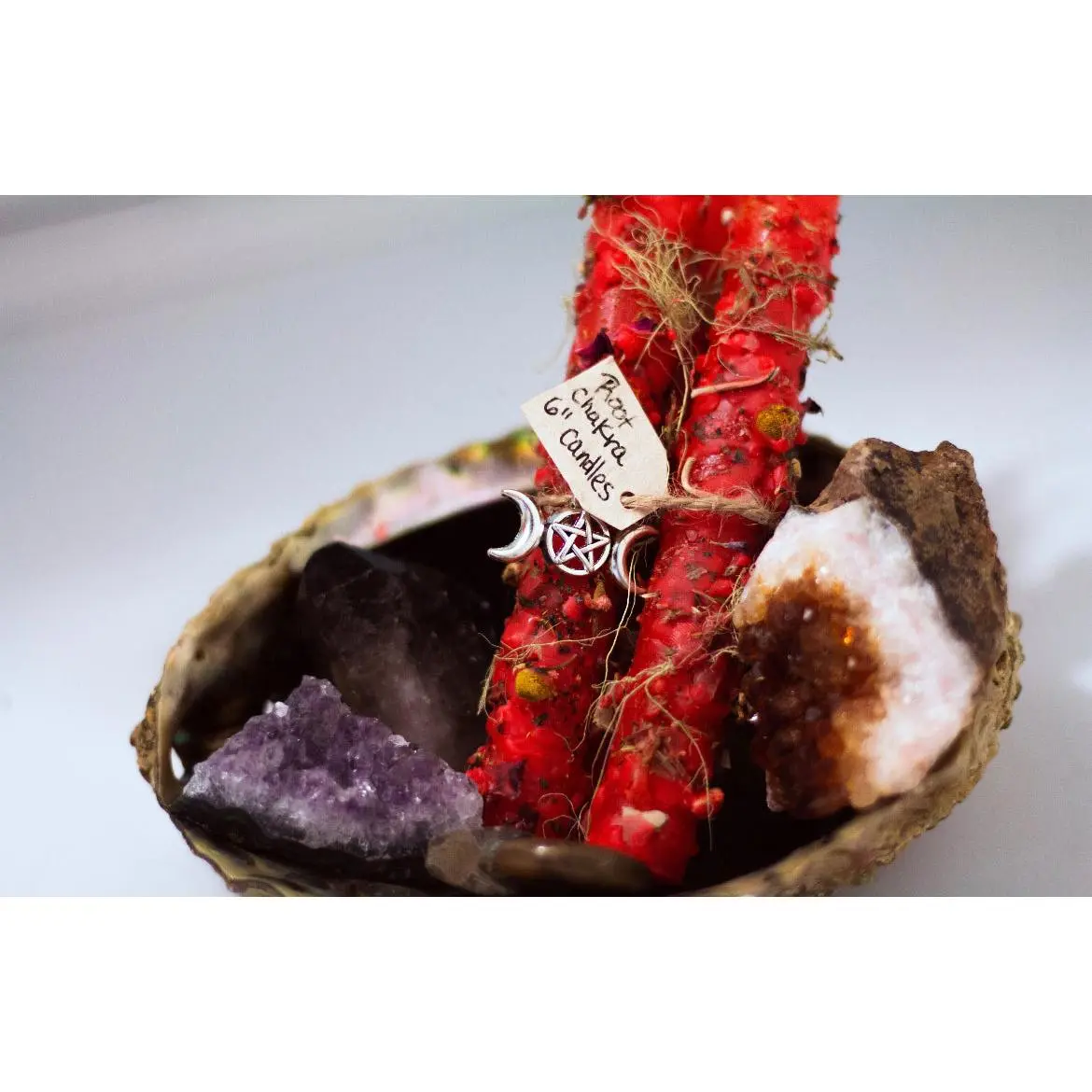 Root Chakra / Grounding Dressed 6" Jumbo Spell Candlesticks