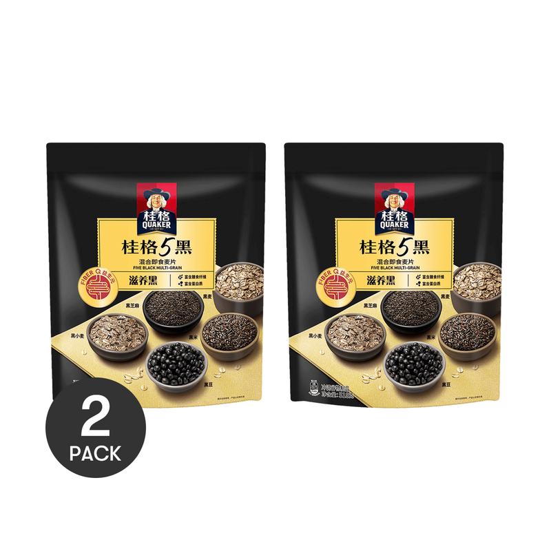 QUAKER 5 Grain Instant Oatmeal - 2 Pack | High Fiber & Protein | Nutritious Breakfast | 518g Each | Black Superfood Blend