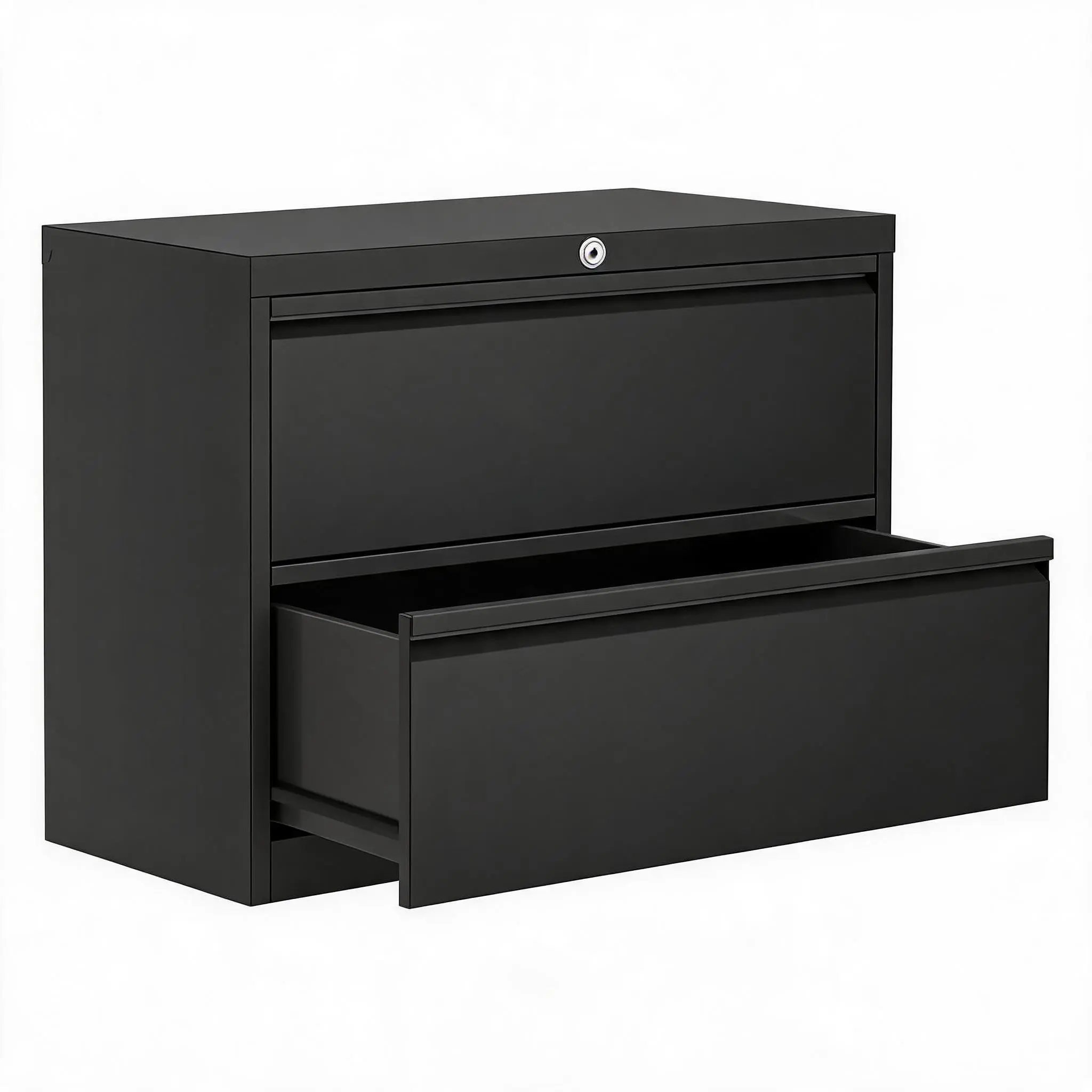 2 Drawer Lockable Lateral Metal File Cabinet, Black 0.6mm Cold Rolled Steel Horizontal Filing Cabinet Fits A4 Letter Legal Hanging Files for Home Office Storage, Simple Assembly