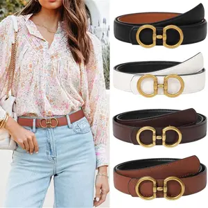 AWAYTR Elegant Reversible Belt for Women Two-in-One Ladies Fashion PU Leather Belts with Horseshoe Buckle for Jeans Dress Style