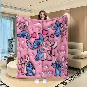 Stitch Anakin Flannel Blanket, Heart Patch Design, Soft Skin-Friendly, Creative Digital Print, Valentine's Day Gift, Multi-Purpose Throw