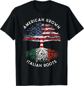 American Grown Italian Roots Family Tree Italy Flag Italian T-Shirt Cotton Menswear