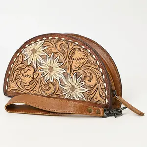 Taco Clutch Handcrafted from Hand Tooled Floral Leather