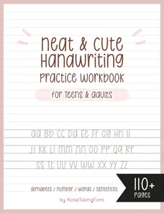 Neat & Cute Handwriting Practice Workbook for Adults and Teens Improve Your Writing Skills with Monoline Lettering Practice Pages My Chewycake Font 110+ Pages