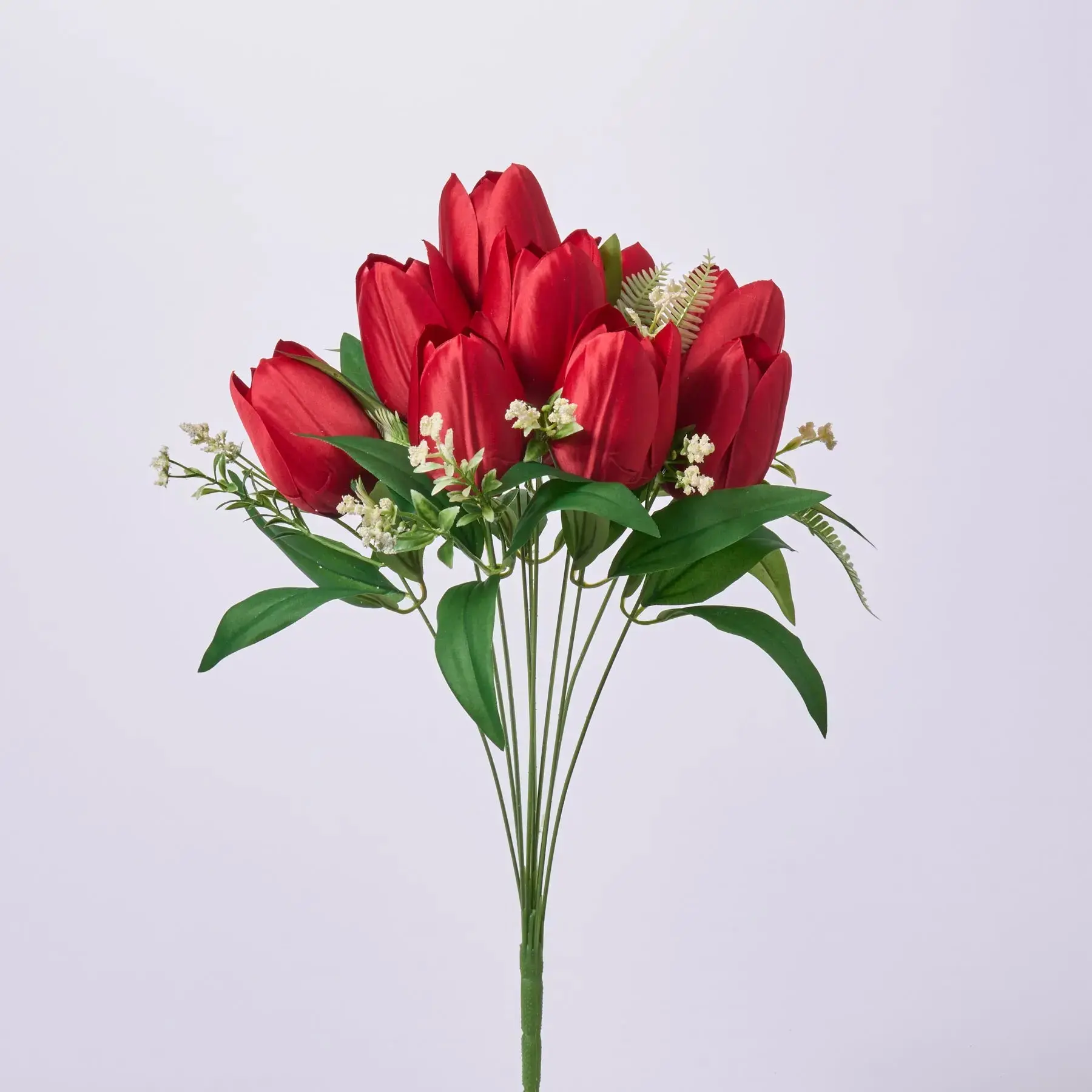 Red Silk Tulip Bouquet-Shaped Artificial Flower Spray with Bloom & Leaf Stem, 19" Decorative Home Decor Table Centerpiece