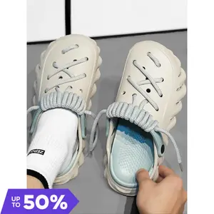 Unisex's Minimalist Plain Color Lace-tied Clogs, Casual Comfortable Breathable Clogs Flat Slippers, Fashionable Clogs for Indoor & Outdoor Wear, Unique Sandals Footwear Walking Shoes Walking Shoes Women Girl