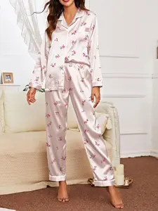 Silky Satin Pajamas for Women | Cute Floral Print Loungewear Set | Soft Sleepwear for Cozy Nights