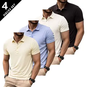 4-pack men’s short-sleeve T-shirts/polo shirts with a turn-down collar—premium quality, ideal for summer. Simple design suitable for casual sports and fitness. Comfortable and breathable; essential for golf and tennis. Quick-drying, moisture-wicking fabri