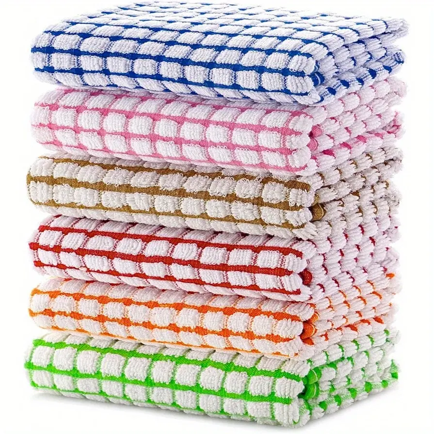 5pcs Striped Cotton-Polyester Classic Cleaning Cloths Assortment Pack - Absorbent Washcloths, Super Absorbent Kitchen Drying Cloths, Durable Household Waffle Knit Linens for Lazy Cleaning Hacks