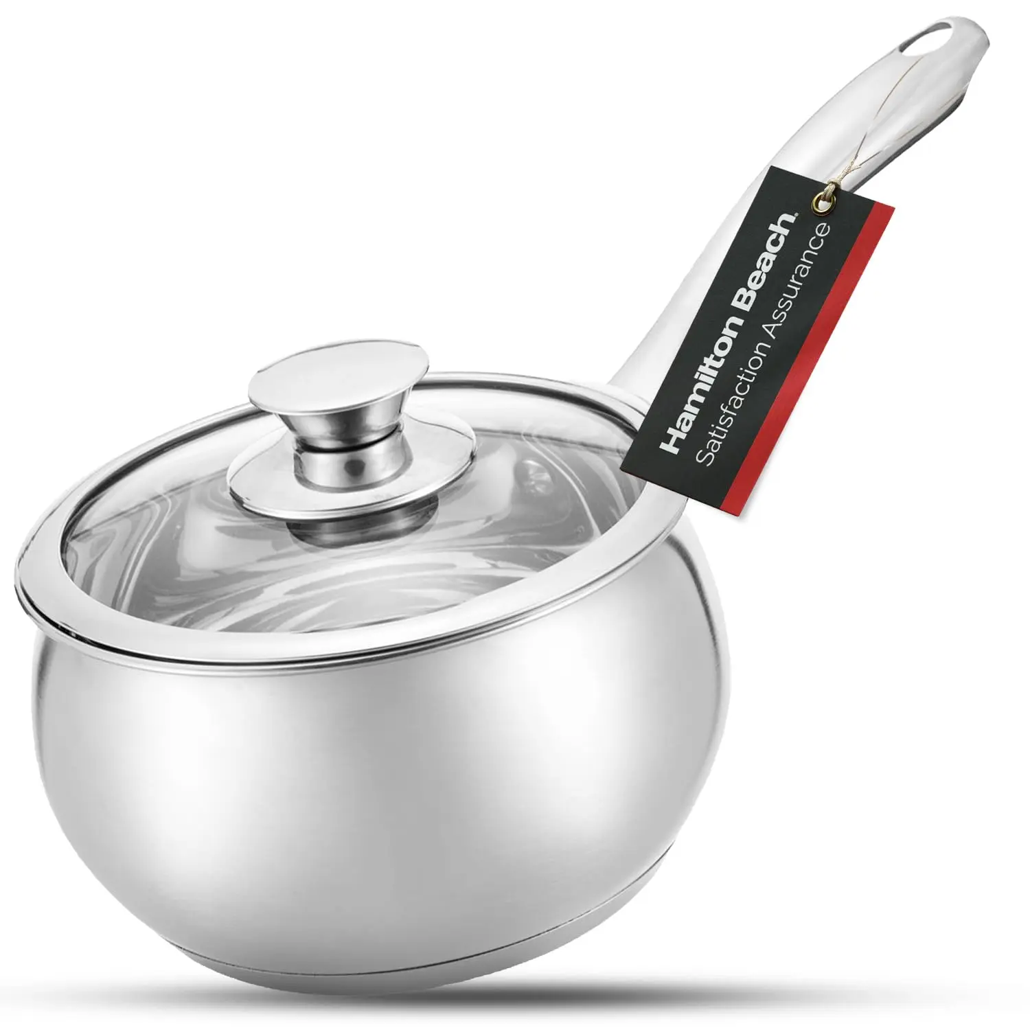 Hamilton Beach 2 Quart Stainless Steel Sauce Pan with Glass Lid, Ergonomic Handle for Multipurpose Cooking