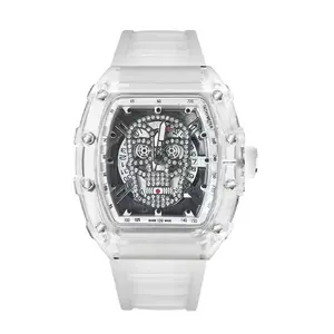 【Buy 2 get 1 free】Skull Luxury Barrel-shaped Transparent Waterproof Quartz  suitable for outdoor back-to-school parties daily wear  and autumn use  birthday gift  comes with a stylish gift box  summer skull  2025 watch   Men's Minimalist Quartz Watch