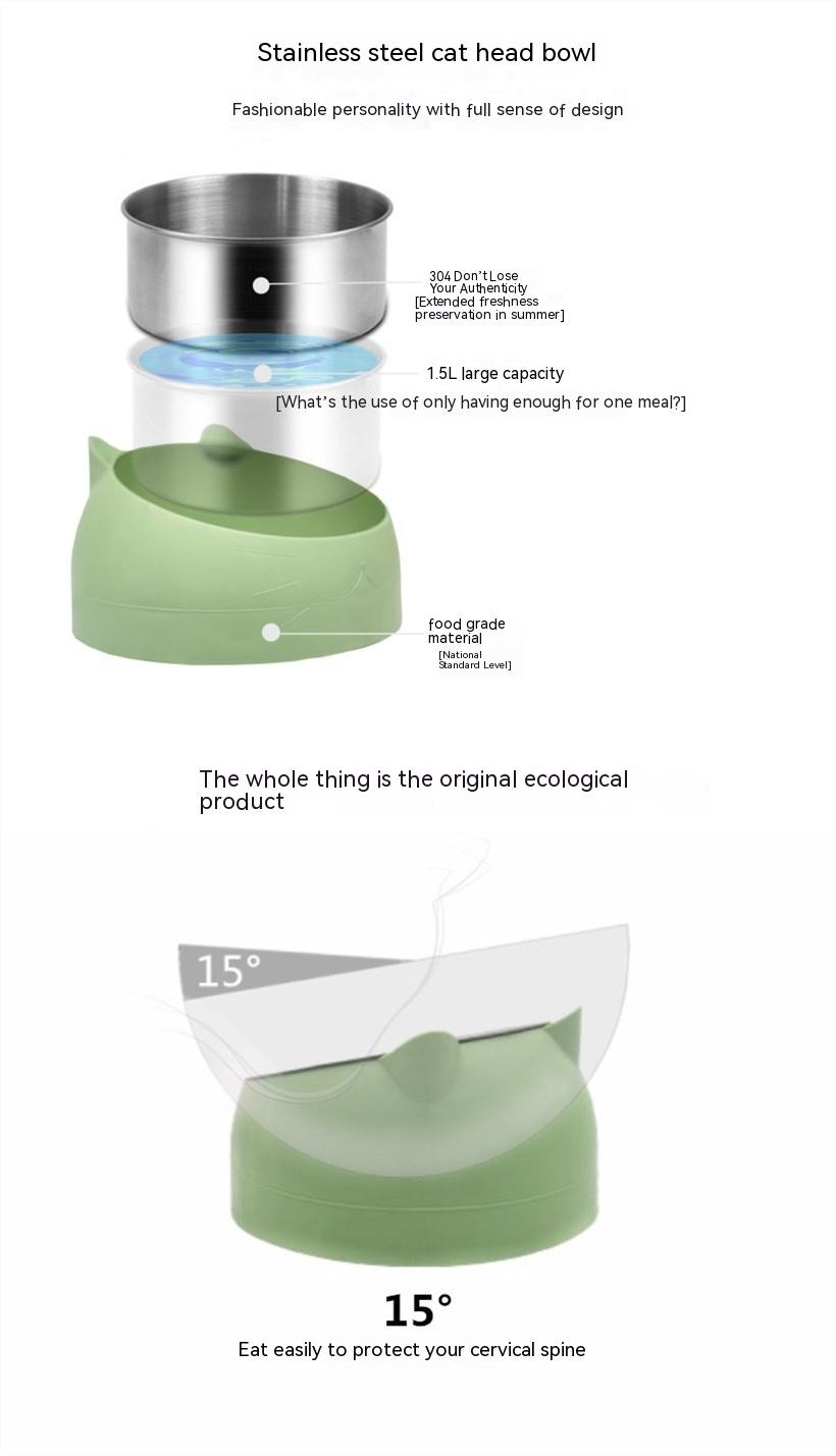 Stainless Steel Dog Bowl Double Bowl Cervical Protection Oblique Mouth Hot Pet Food Basin Supplies