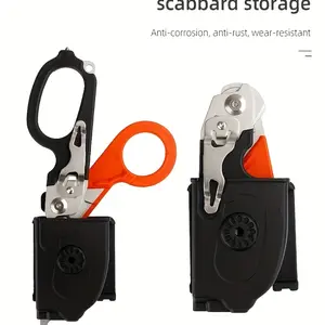 6-in-1 Multi-Function Trauma Shears with Holster - Stainless Steel Foldable Emergency Response Scissors, Outdoor Camping Rescue Tools, Includes Sheath, Camping Accessories, Camping Essentials, Sleek Metallic Finish, Durable Construction