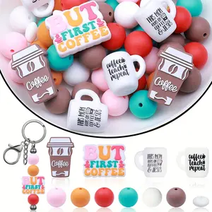 83pcs coffee silicone beads 15mm round loose beads with string for diy creative necklace bracelet key bag chain jewelry making craft supplies