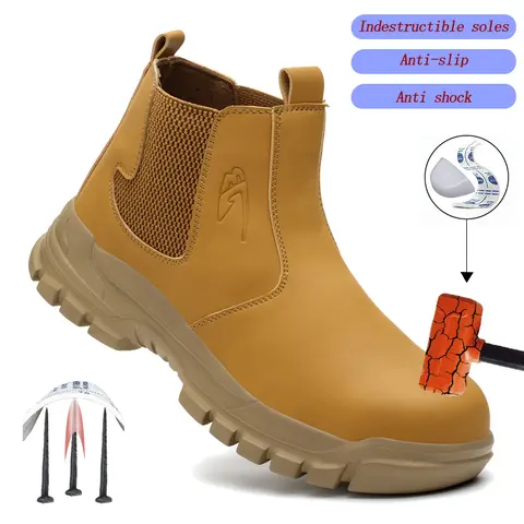 Men's Minimalist Waterproof Steel-Toe Work Footwear - Slip-On Synthetic Knit Fabric Design, Multi-Protection, Impact-Resistant, Anti-Puncture, All-Seasons Mesh Closed Walking Shoes for Industrial Workers