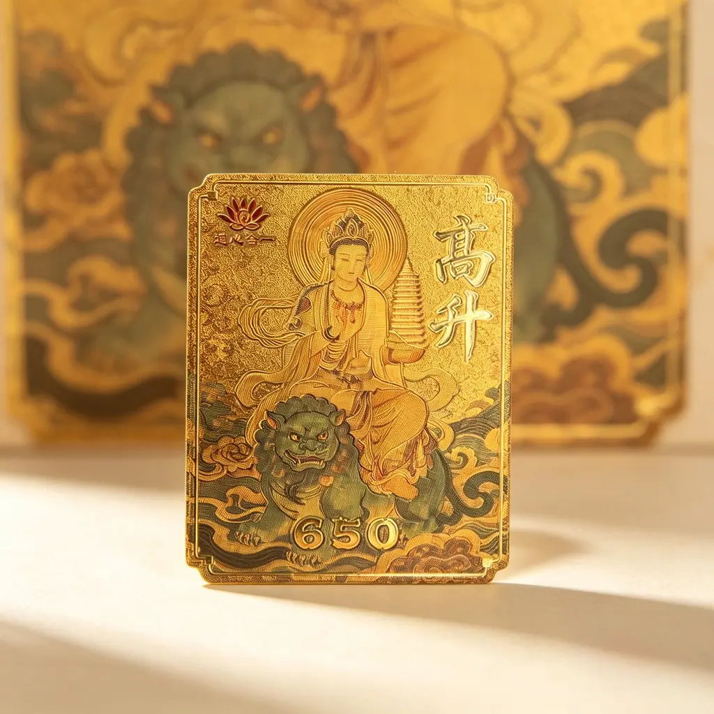 Chinese Feng Shui Home Decor Ornament – “Rise Higher” Gold-Tone Blessing Card, Double-Sided Hundred Blessings Talisman for Phone Back, Desk Display, DIY Crafts & Meaningful Gifts
