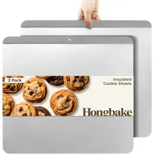 2 Pieces Large Flat Cookie Sheet No Edges Nonstick Insulated Baking Pan Commercial Oven Trays for Cooking 16" X 14" Grey