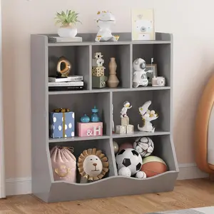 GARVEE Three-Tier Bookshelf and Toy Storage Cabinet, Multi-Shelf Organizer for Bedroom, Living Room, and Playroom, Available in Grey and Retro Brown, Perfect for Organizing Books and Toys with Cubby Design