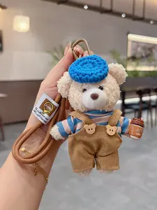 Cute High-Quality Bag Accessory, Creative Striped Backpack Plush Bear Keychain, Fashion Cartoon Doll Pendant, Gift for Friends