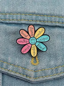 Flower Motivational Quote Enamel Pin, Stainless Steel Badge for Backpacks, Unisex Cartoon Pattern, Adult Fashion Accessory, All Seasons, Flower Brooch Pin