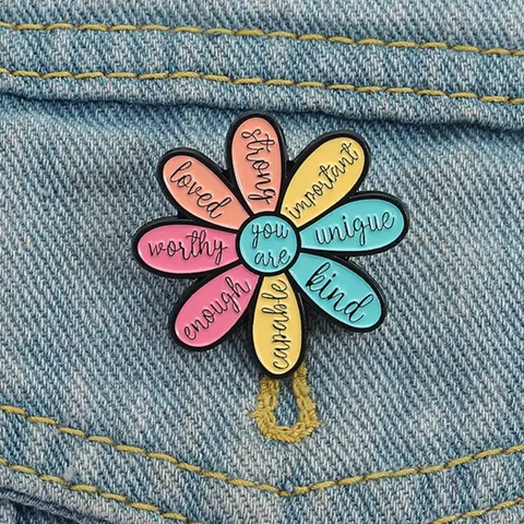 Flower Motivational Quote Enamel Pin, Stainless Steel Badge for Backpacks, Unisex Cartoon Pattern, Adult Fashion Accessory, All Seasons, Flower Brooch Pin, Alloy Brooch Pin, Durable Metal Pins