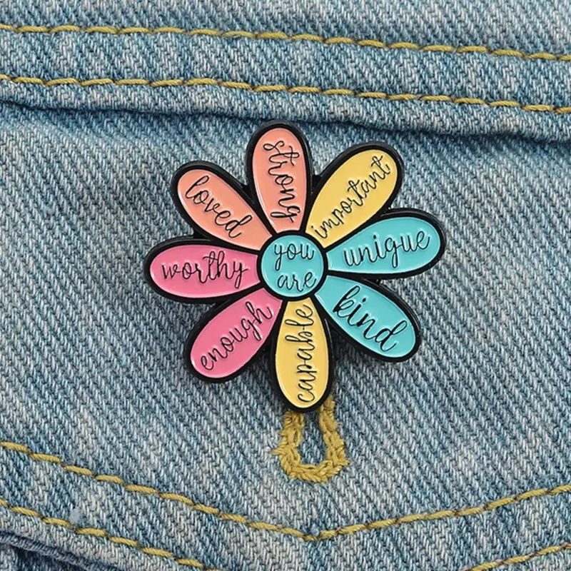Flower Motivational Quote Enamel Pin, Stainless Steel Badge for Backpacks, Unisex Cartoon Pattern, Adult Fashion Accessory, All Seasons, Flower Brooch Pin, Alloy Brooch Pin, Durable Metal Pins