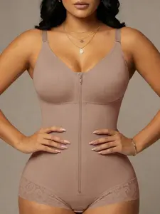 1 Count Women's Elastic Lift for The Hips Full Bodysuit, Colombian Shapewear, Jumpsuit with Thin Shoulder Strap and Zipper Closure, Fajas, Lace Anti Slip for Body Shape, Comfortable All Day Wear Shaper, Suitable for Gym & Wedding & Work