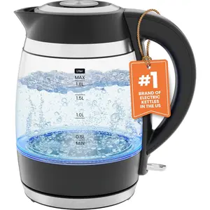 Electric Kettle, 1.8L 1500W, Hot Water Boiler, Removable Lid for Easy Cleaning, Auto Shut Off, Boil-Dry Protection, Stainless Steel Filter, BPA Free, Borosilicate Glass Electric Tea Kettle
