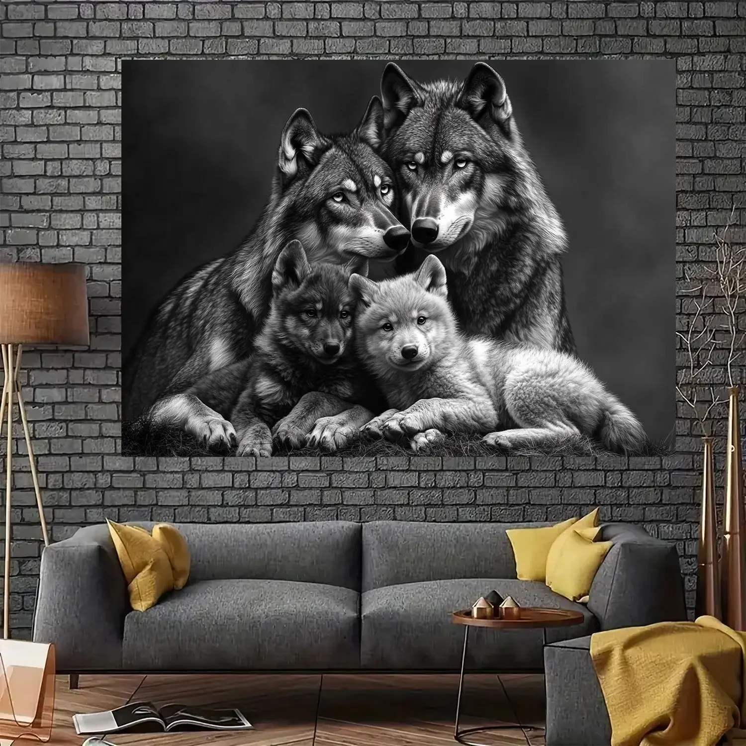 Retro Wolf Family Print Wall Tapestry, High-Quality Polyester Fiber Home Decor Decoration, Lightweight Easy-to-Hang Industrial-Style Accessory, Machine Washable, Ideal for Bedrooms, Birthday Gift for Friends