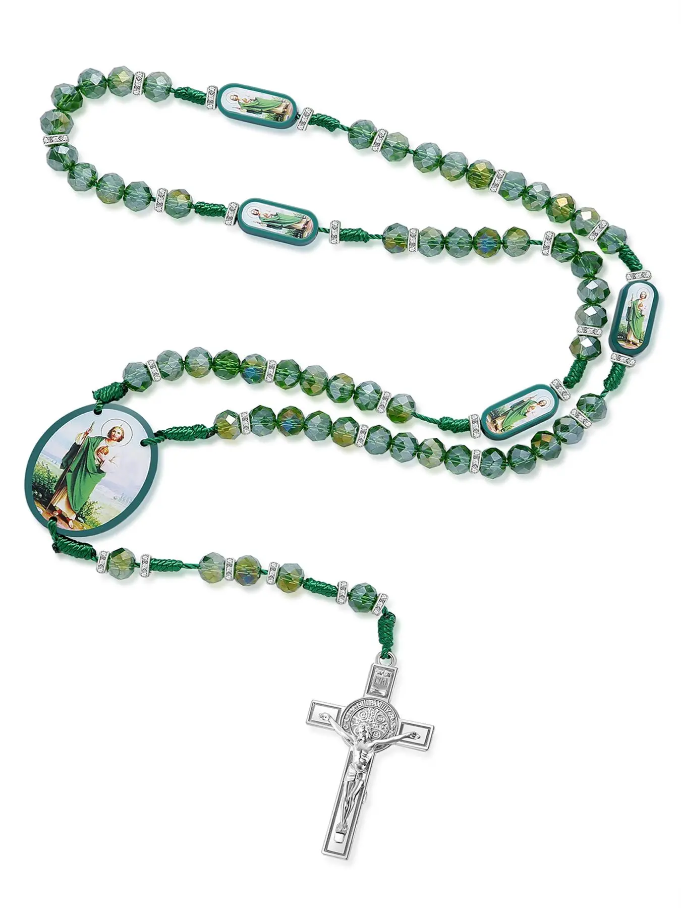 Easter Rhinestone Decor Cross Design Rosary Bead Necklace, Fashion Jewelry for Women & Men, Religion Blessing Accessory